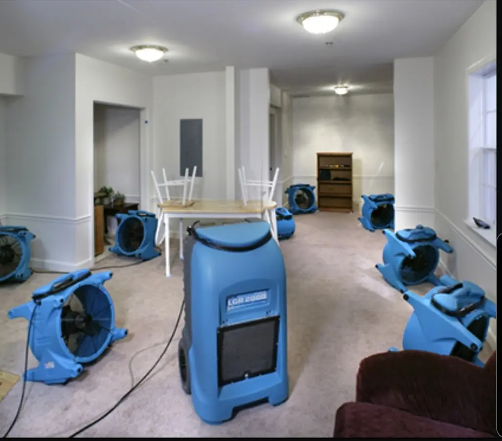 Air movers and dehumidifier setup for Water Extraction & Removal in Lake Station